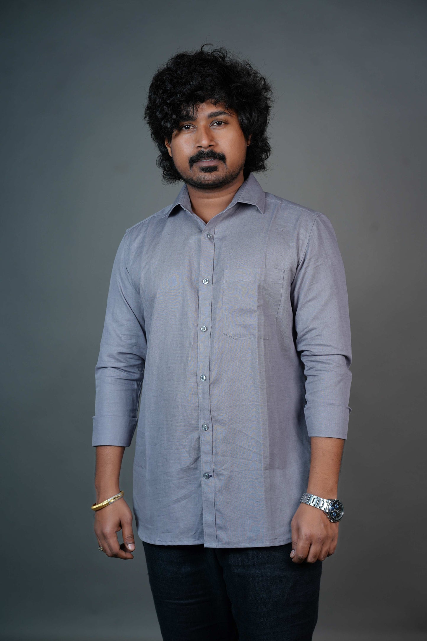 Men’s Linen Shirt – Solid Grey