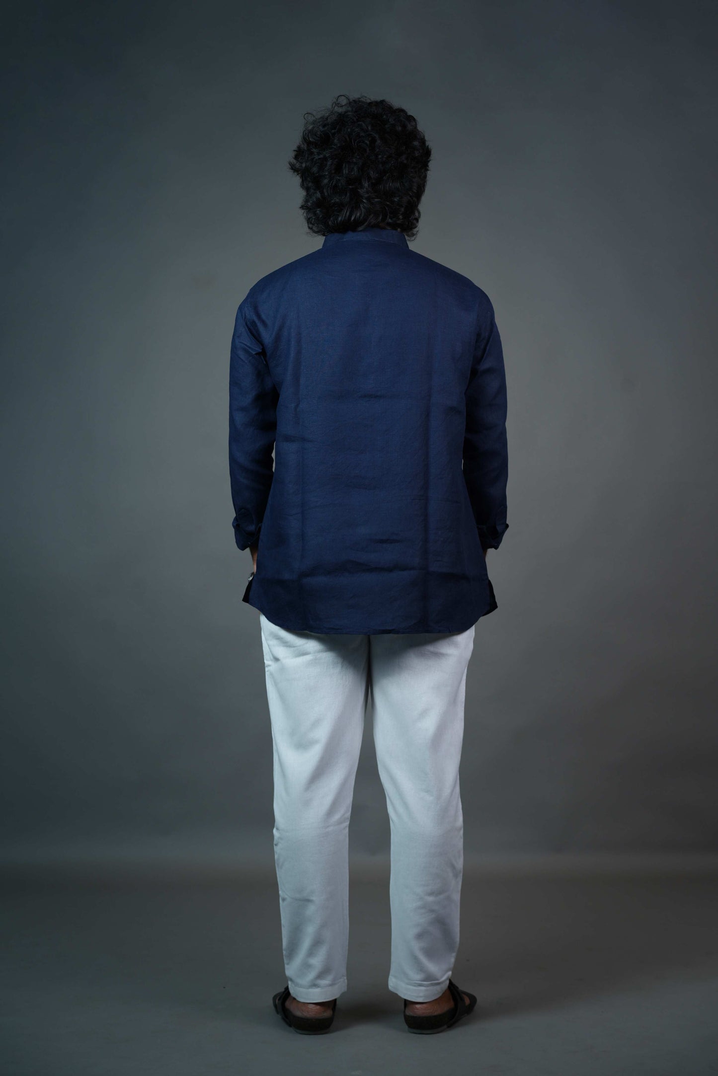 Navy Blue Solid Linen Shirt