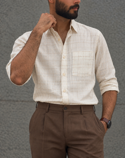 KWIT Pure Linen Shirt- Off-White Windowpane check