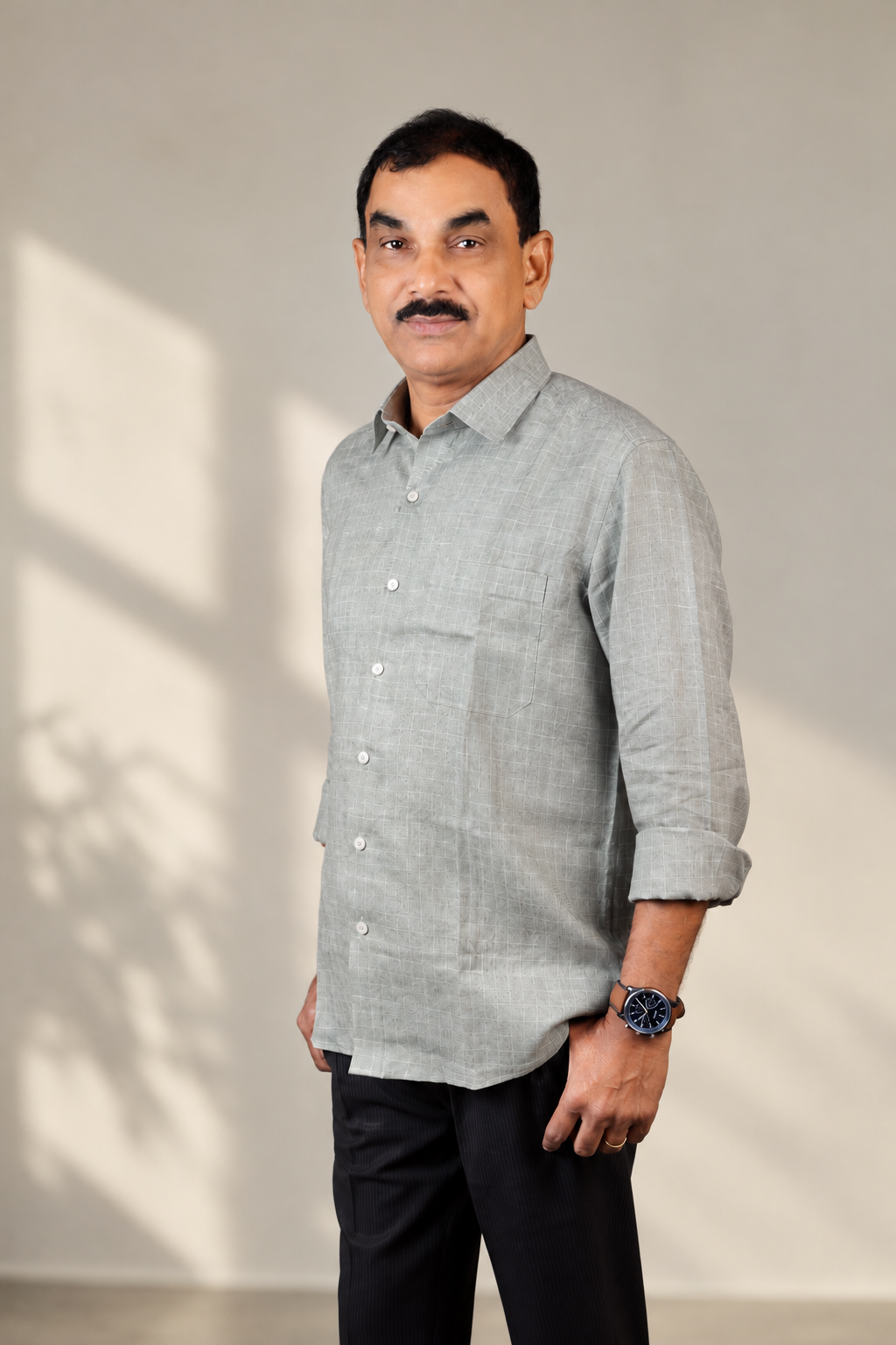 KWIT Pure Linen Shirt - Stone Grey Windowpane
