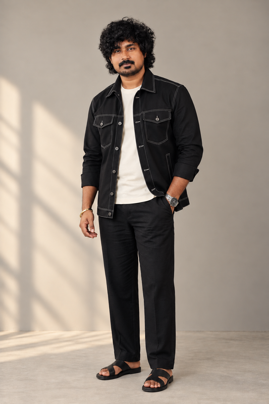 KWIT Denim-Style Linen Jacket – Black
