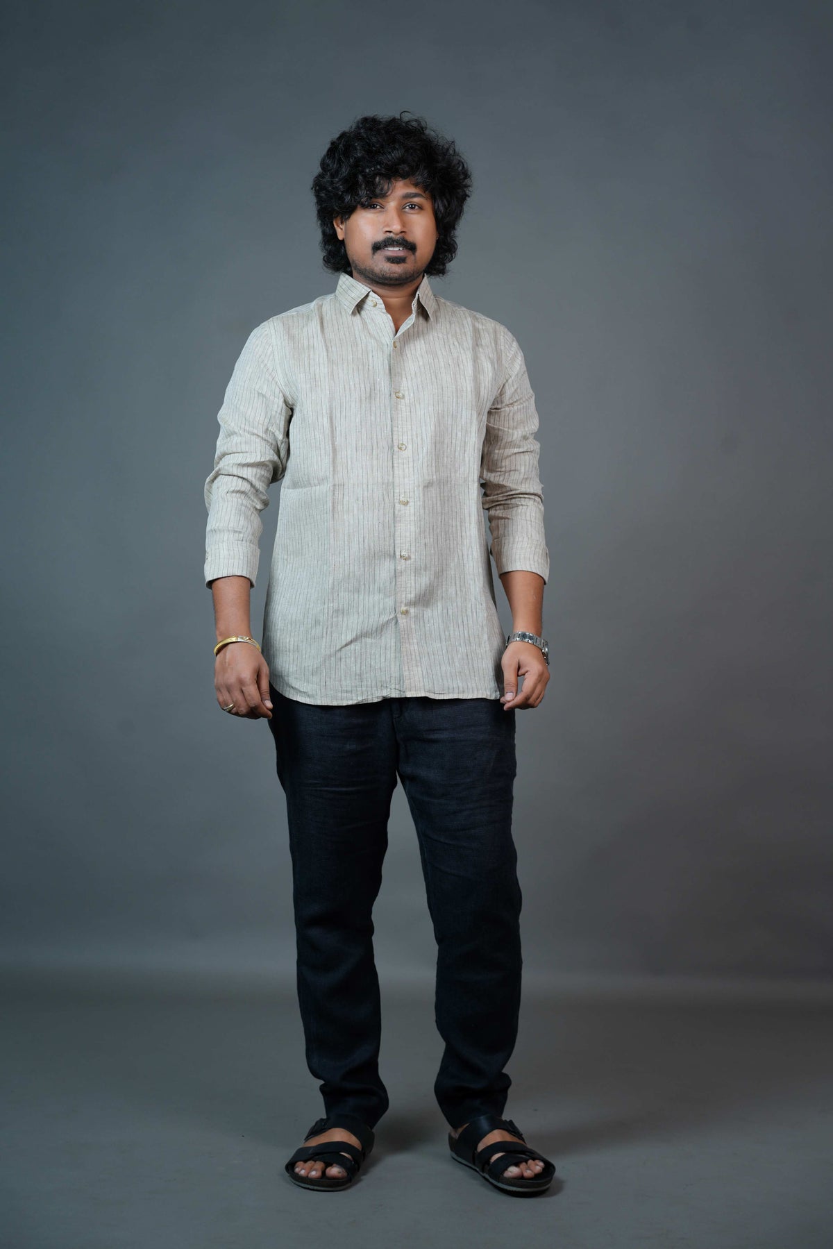 Men’s Linen Shirt – Natural Beige Striped