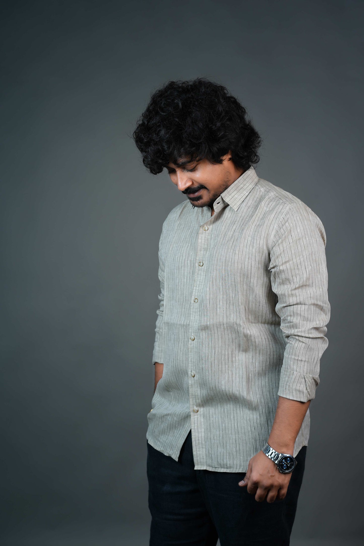 Men’s Linen Shirt – Natural Beige Striped