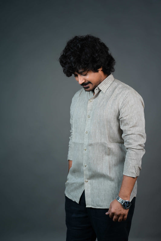 Men’s Linen Shirt – Natural Beige Striped