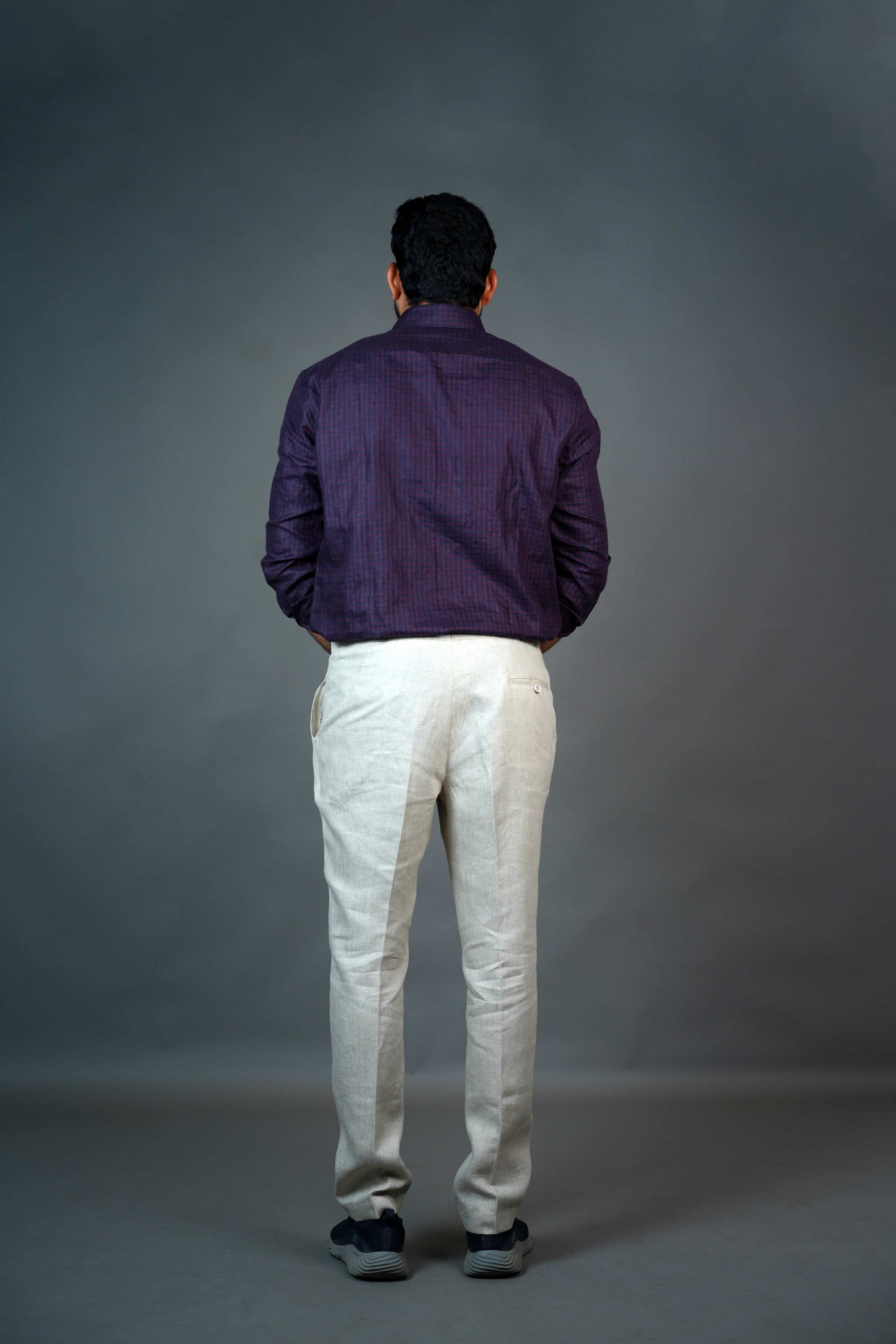 Men’s Linen Shirt – Wine Micro-Checks