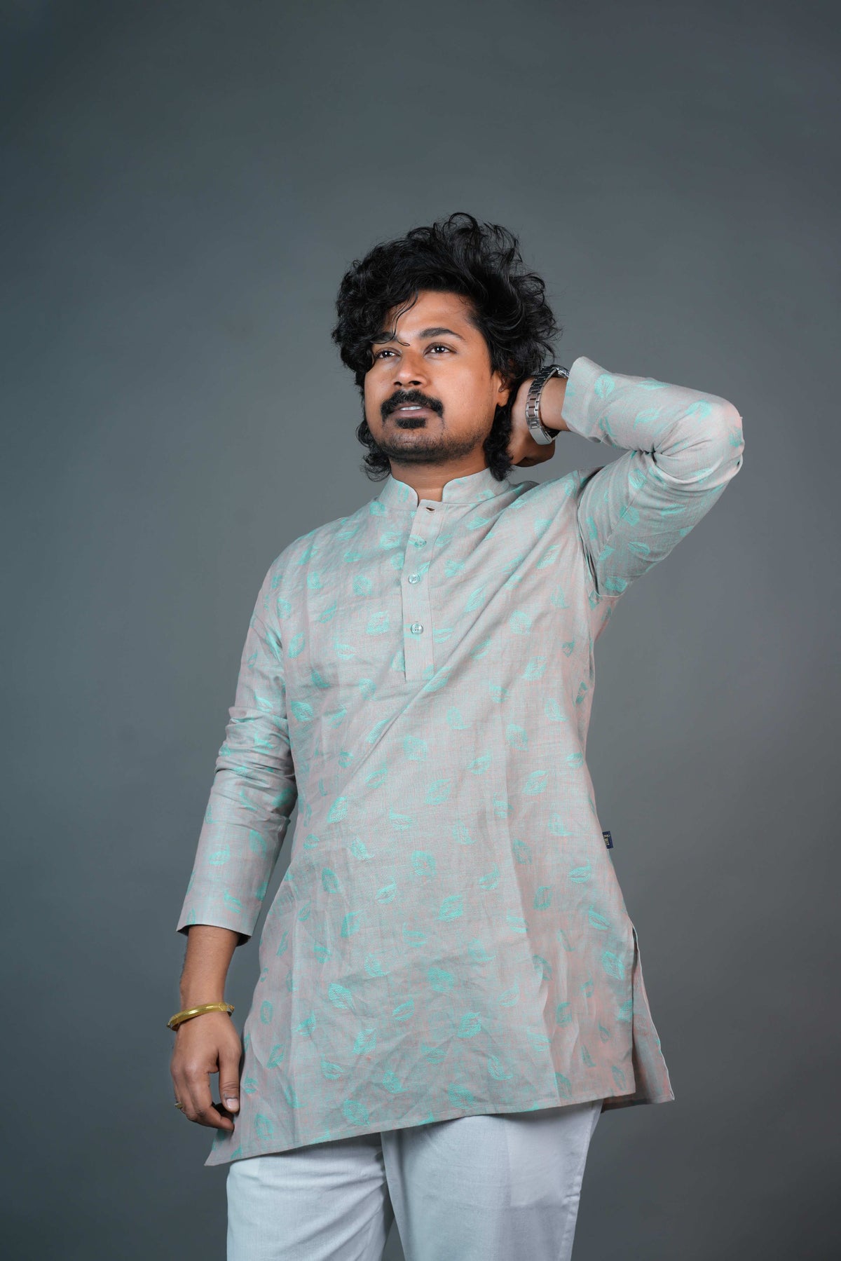 Pastel Mint Printed Linen Kurta