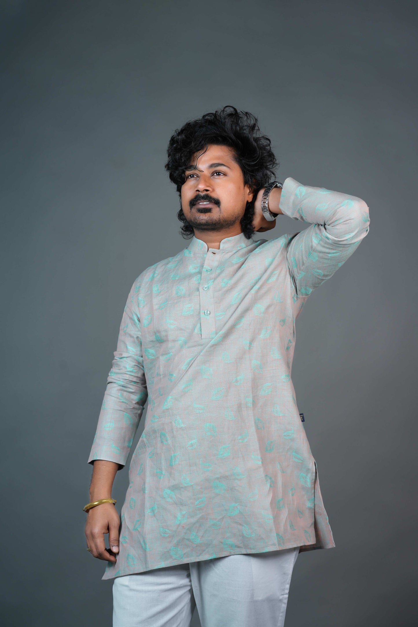 Pastel Mint Printed Linen Kurta