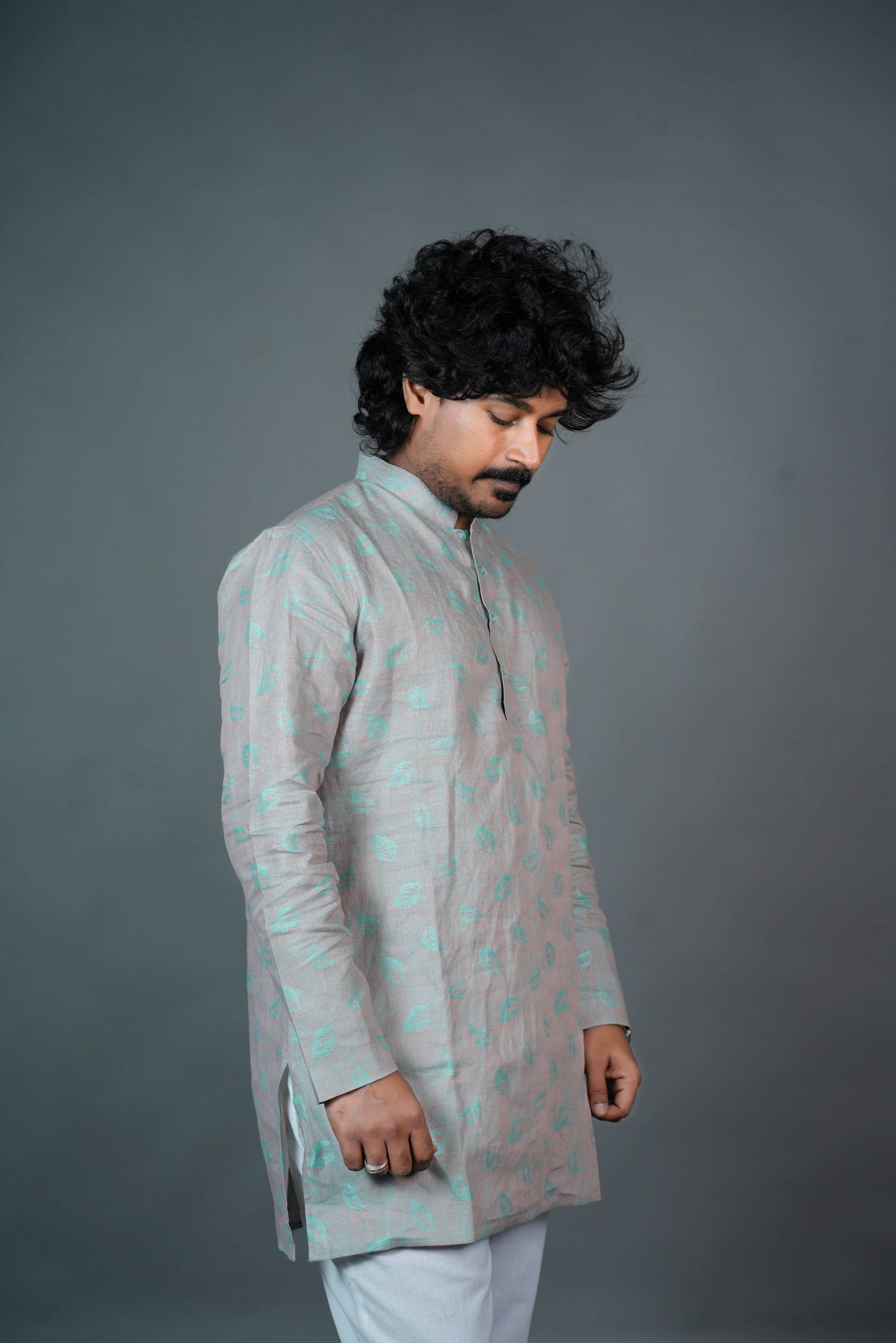 Pastel Mint Printed Linen Kurta