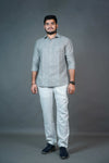 Men’s Linen Shirt – Grey Pinstripe