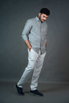 Men’s Linen Shirt – Grey Pinstripe