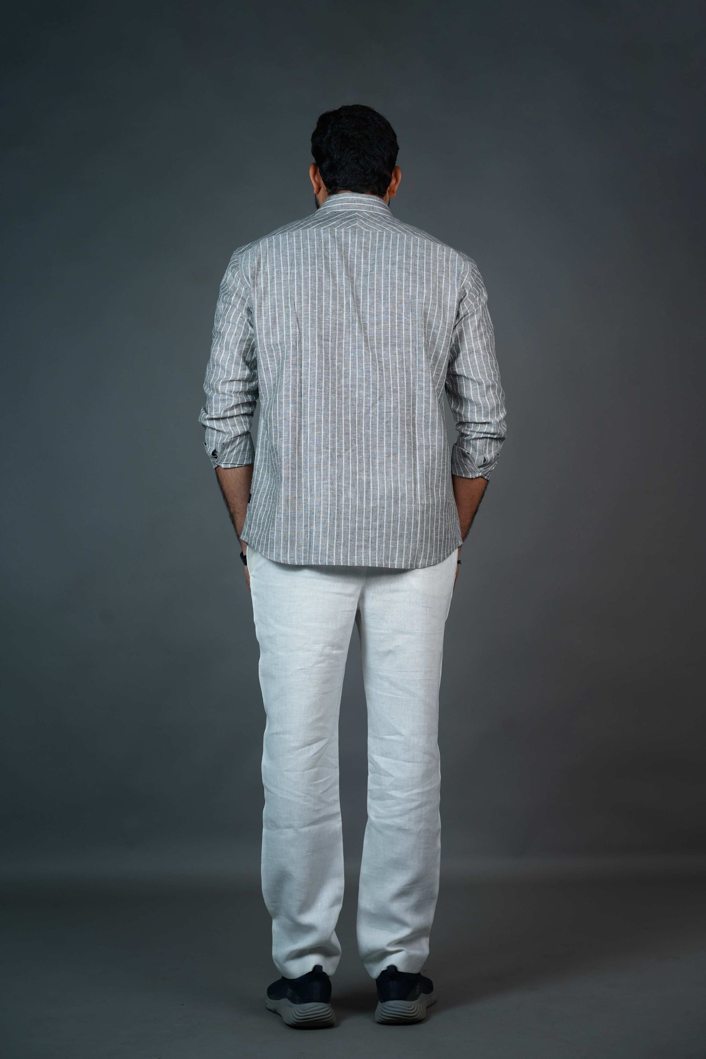 Men’s Linen Shirt – Grey Pinstripe