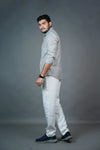Men’s Linen Shirt – Grey Pinstripe