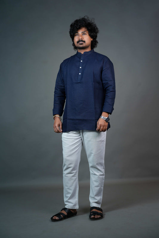 Navy Blue Solid Linen Shirt