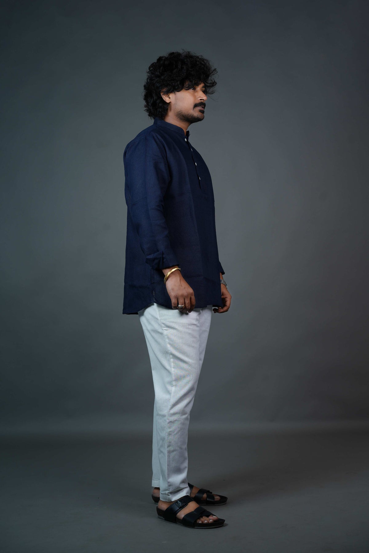 Navy Blue Solid Linen Shirt