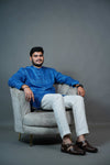 Royal Blue Printed Linen Kurta