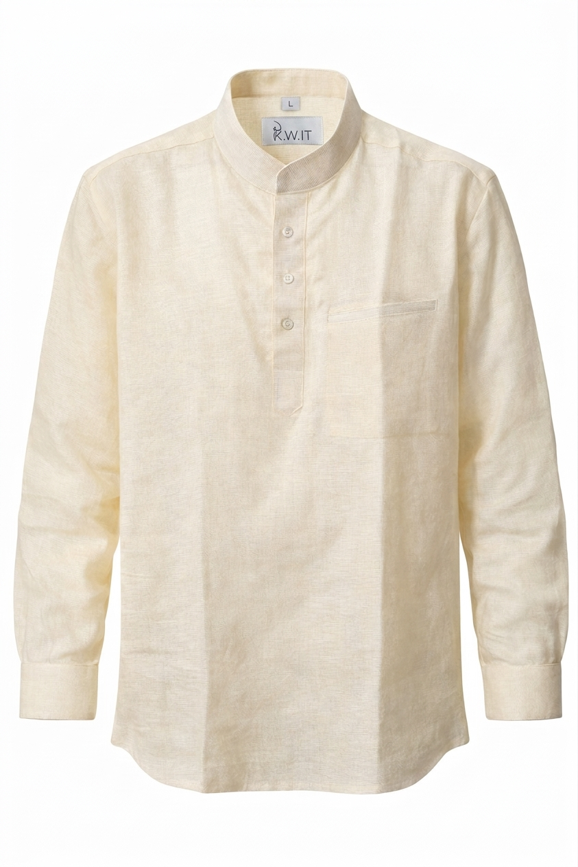 Men's Jute fabric Shirt - Soft Ivory Beige