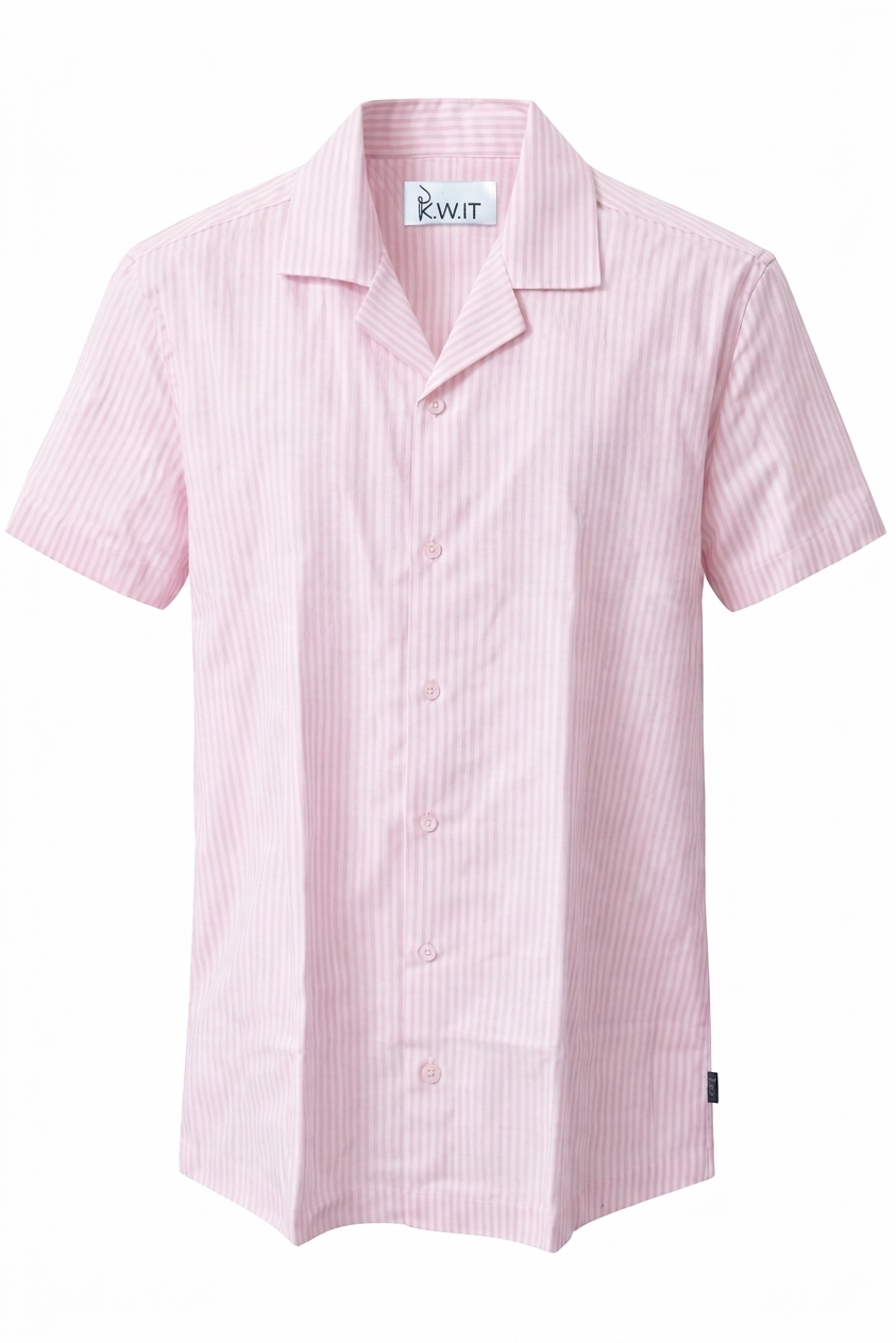 KWIT Mixed Linen Shirt - Pink and White Pinstripe