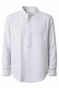 KWIT Mixed Linen Shirt- White with Blue Pinstripes
