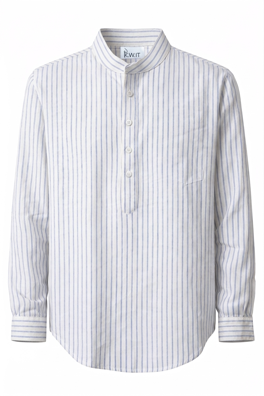 KWIT Mixed Linen Shirt- White with Blue Pinstripes