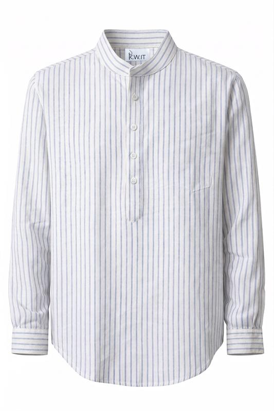 KWIT Mixed Linen Shirt- White with Blue Pinstripes