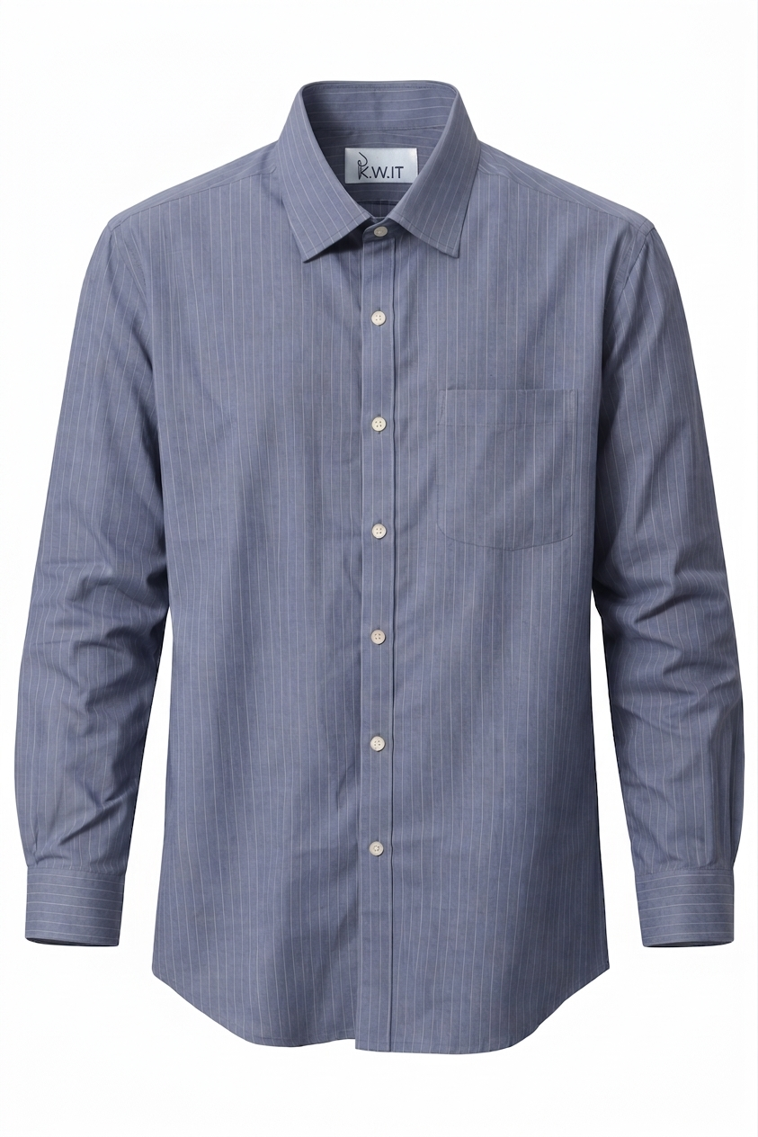 KWIT Mixed Linen Shirt - Blue Grey (Pinstripe)