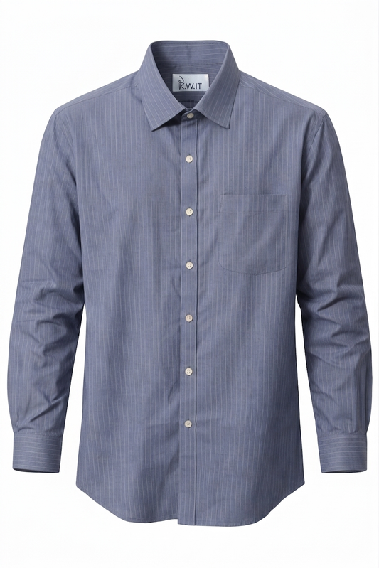 KWIT Mixed Linen Shirt - Blue Grey (Pinstripe)
