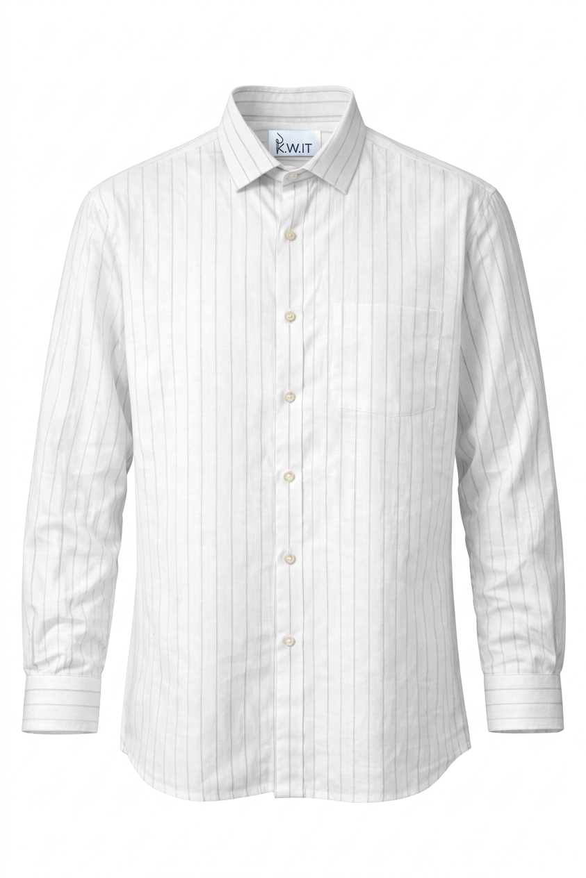 KWIT Pure Linen Shirt – White with Fine Vertical Stripes