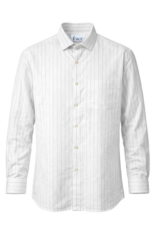 KWIT Pure Linen Shirt – White with Fine Vertical Stripes