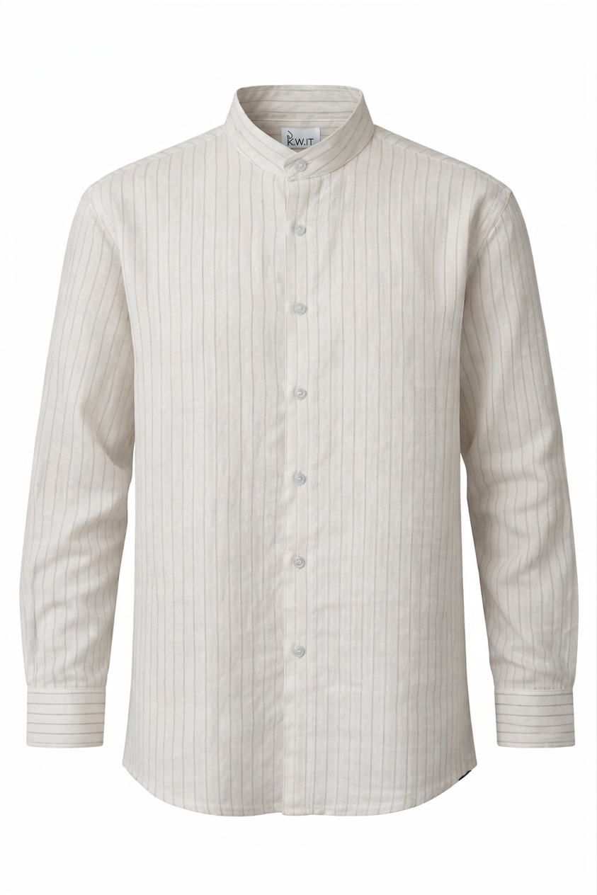 KWIT Pure Linen Shirt - Ivory Pinstripe