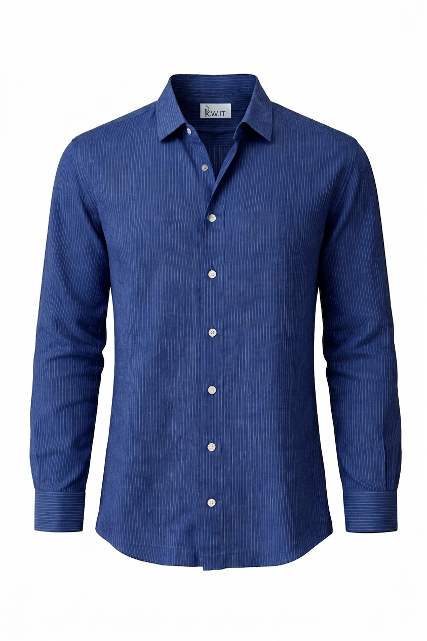 KWIT Pure Linen Shirt - Royal Blue Pencil Stripe