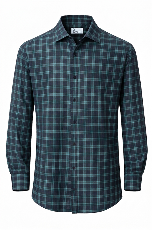 KWIT Pure Linen Shirt - Midnight Teal Plaid