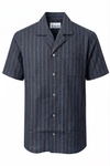 KWIT Mixed Linen Shirt - Slate Black with Fine Stripes