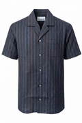 KWIT Mixed Linen Shirt - Slate Black with Fine Stripes
