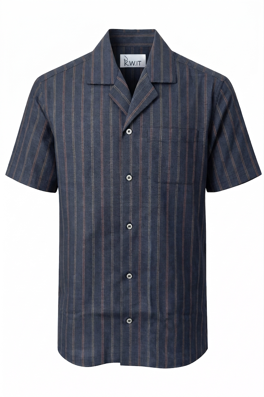 KWIT Mixed Linen Shirt - Slate Black with Fine Stripes