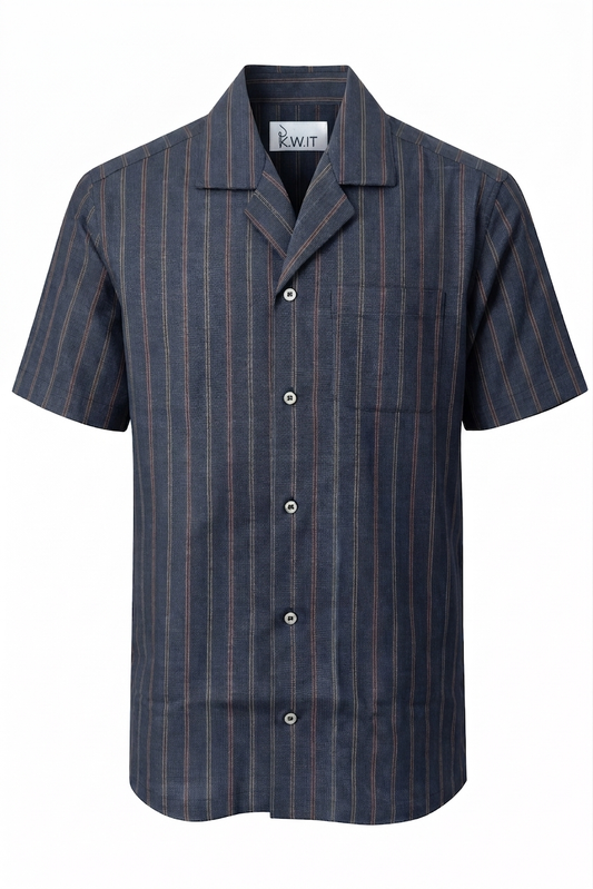 KWIT Mixed Linen Shirt - Slate Black with Fine Stripes