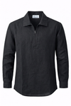 KWIT Pure Linen Half-Zip Shirt - Black