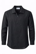 KWIT Pure Linen Half-Zip Shirt - Black