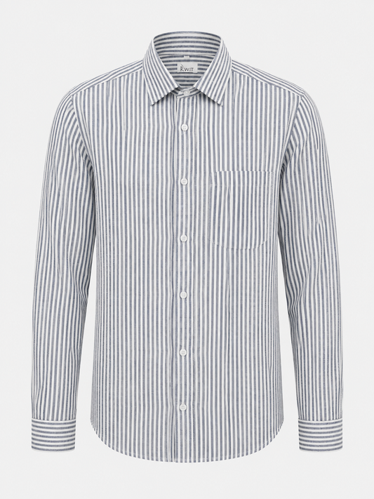 KWIT Pure Linen Shirt - Slate Grey and White Stripe