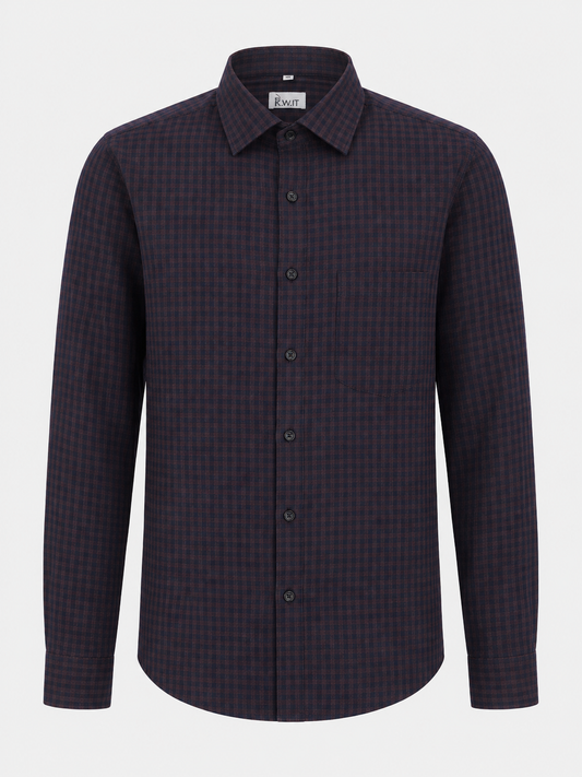 KWIT Pure Linen Shirt - Midnight Plum Micro-check