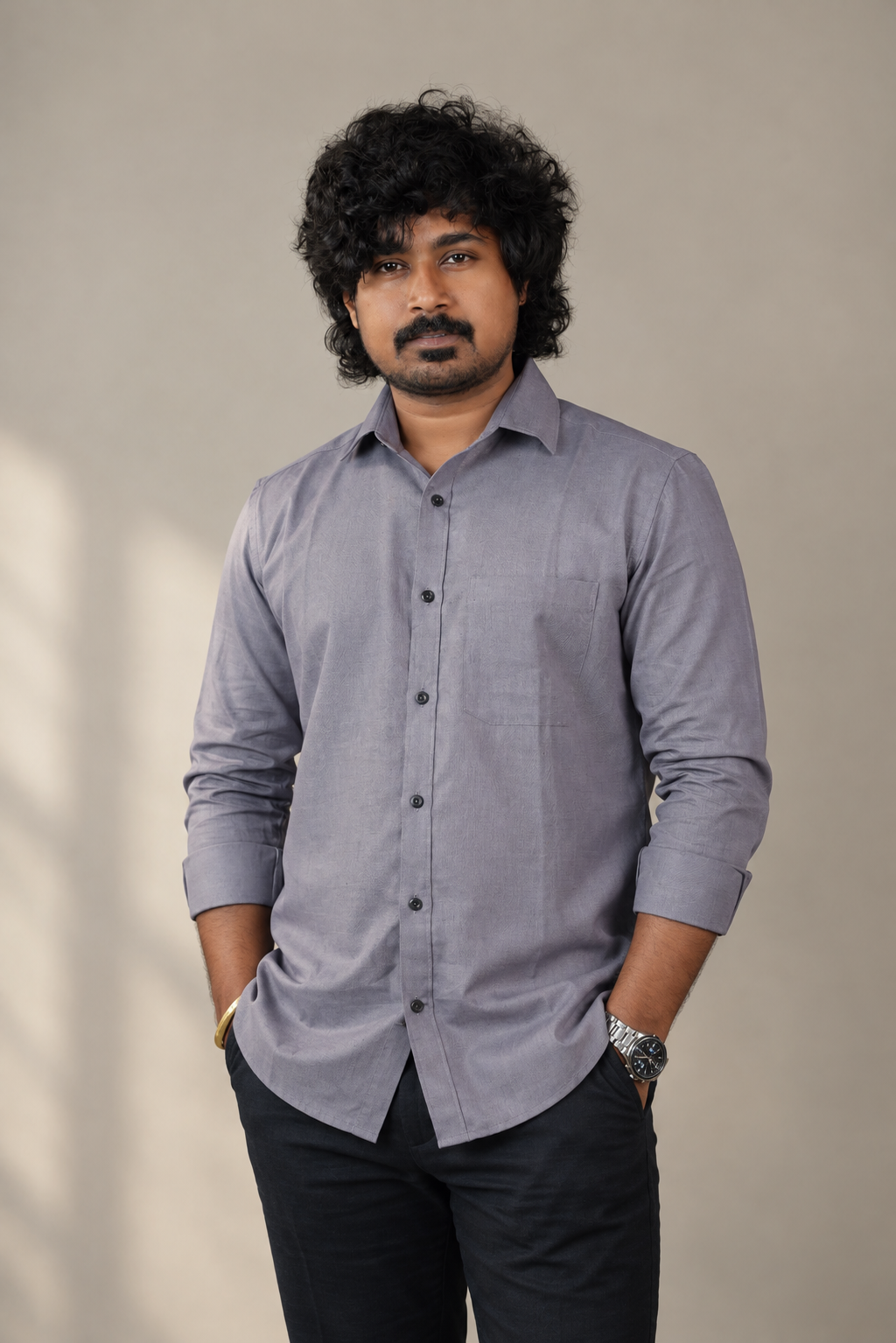 KWIT Mixed Linen Shirt - Slate Grey