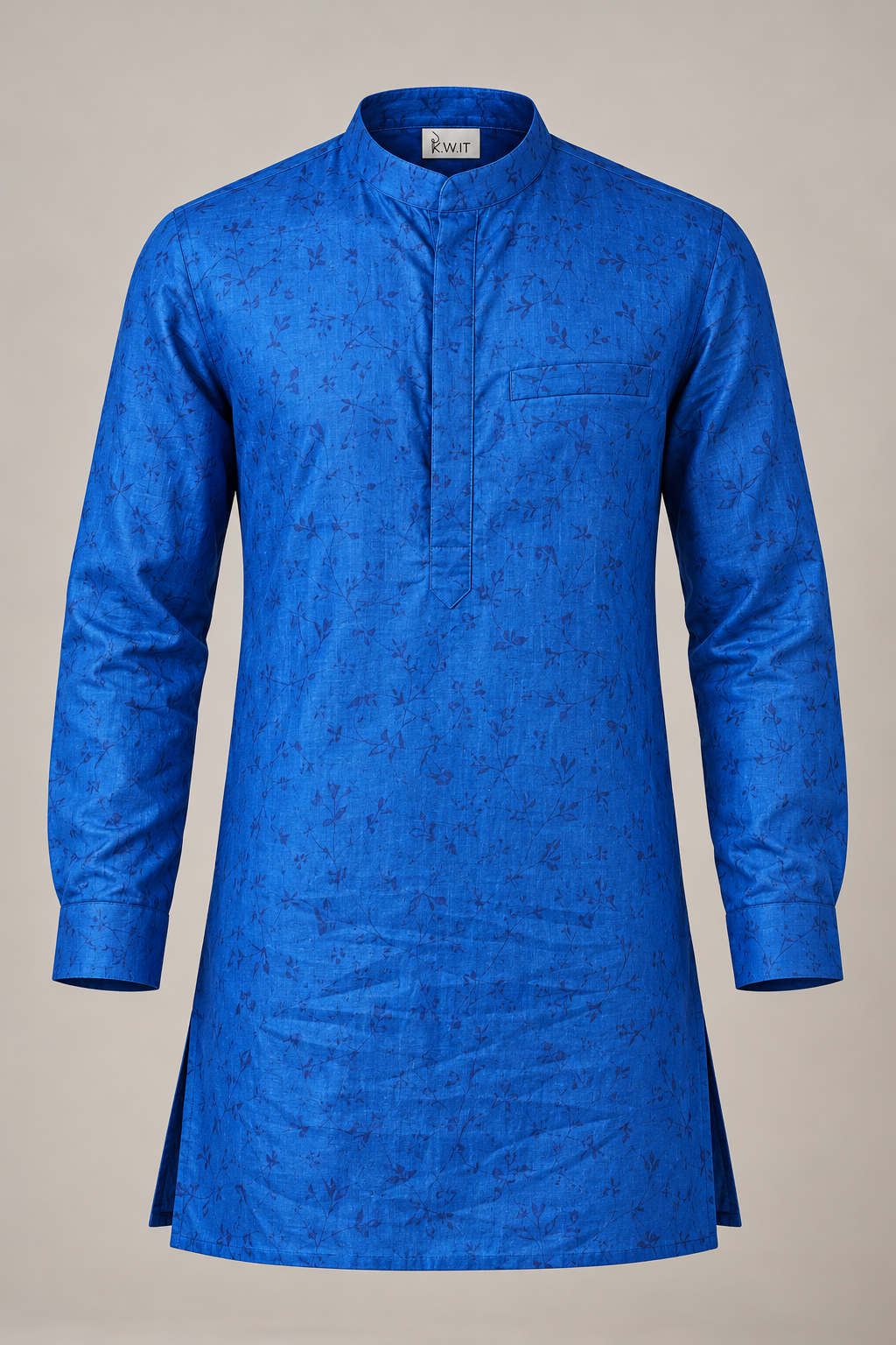 KWIT Pure Linen Kurta - Cobalt Blue Jacquard