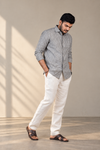 KWIT Pure Linen Shirt  - Grey Pinstripe