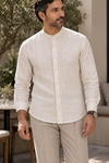 KWIT Pure Linen Shirt - Ivory Pinstripe