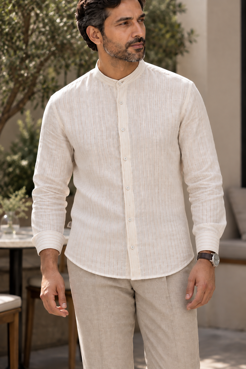 KWIT Pure Linen Shirt - Ivory Pinstripe