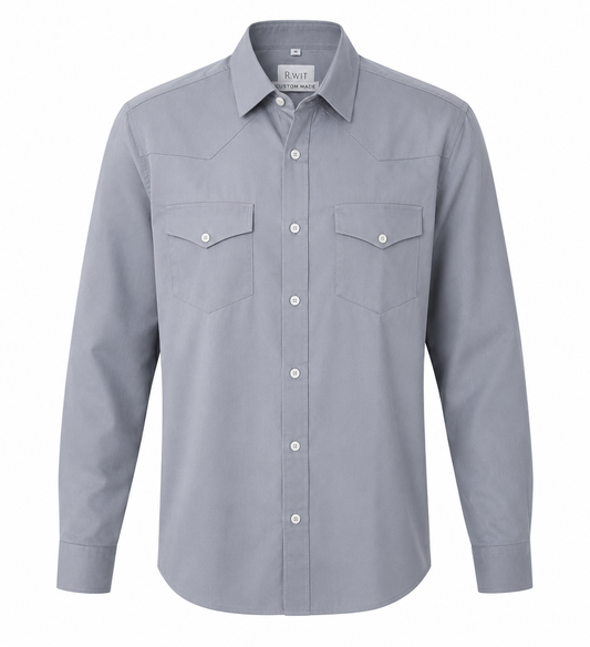 Silver Mist Dual-Pocket Cotton Shirt