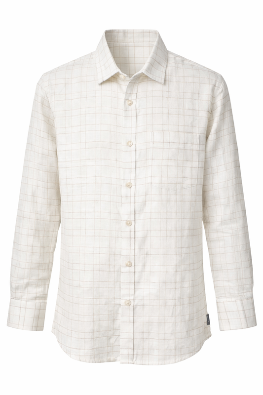 Men's Linen Shirt - Soft Ivory Grid