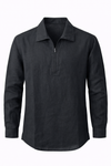 Men's Linen Shirt - Jet Black Zip Collar
