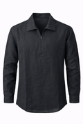 Men's Linen Shirt - Jet Black Zip Collar