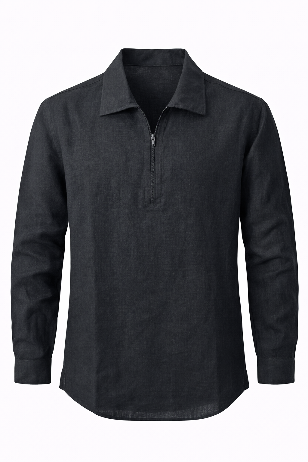 Men's Linen Shirt - Jet Black Zip Collar