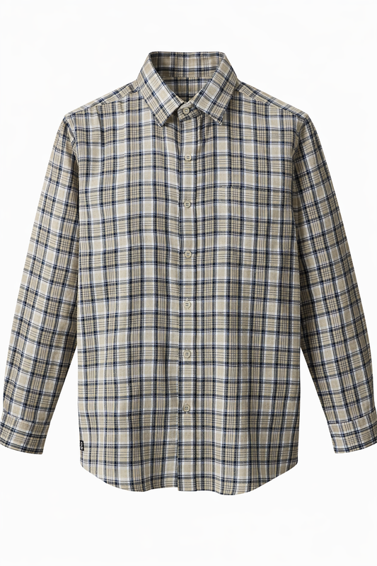 Men's Linen Shirt - Desert Khaki Check